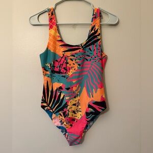 B Fresh Vibrant Tropical Reversible Women’s One Piece Swimsuit, Size Medium